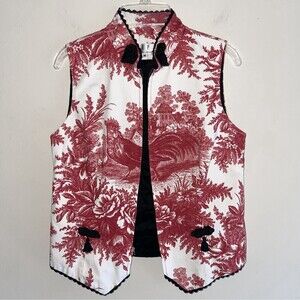 Tapp Vest Top Women Size M French Country Print Tassel Red White